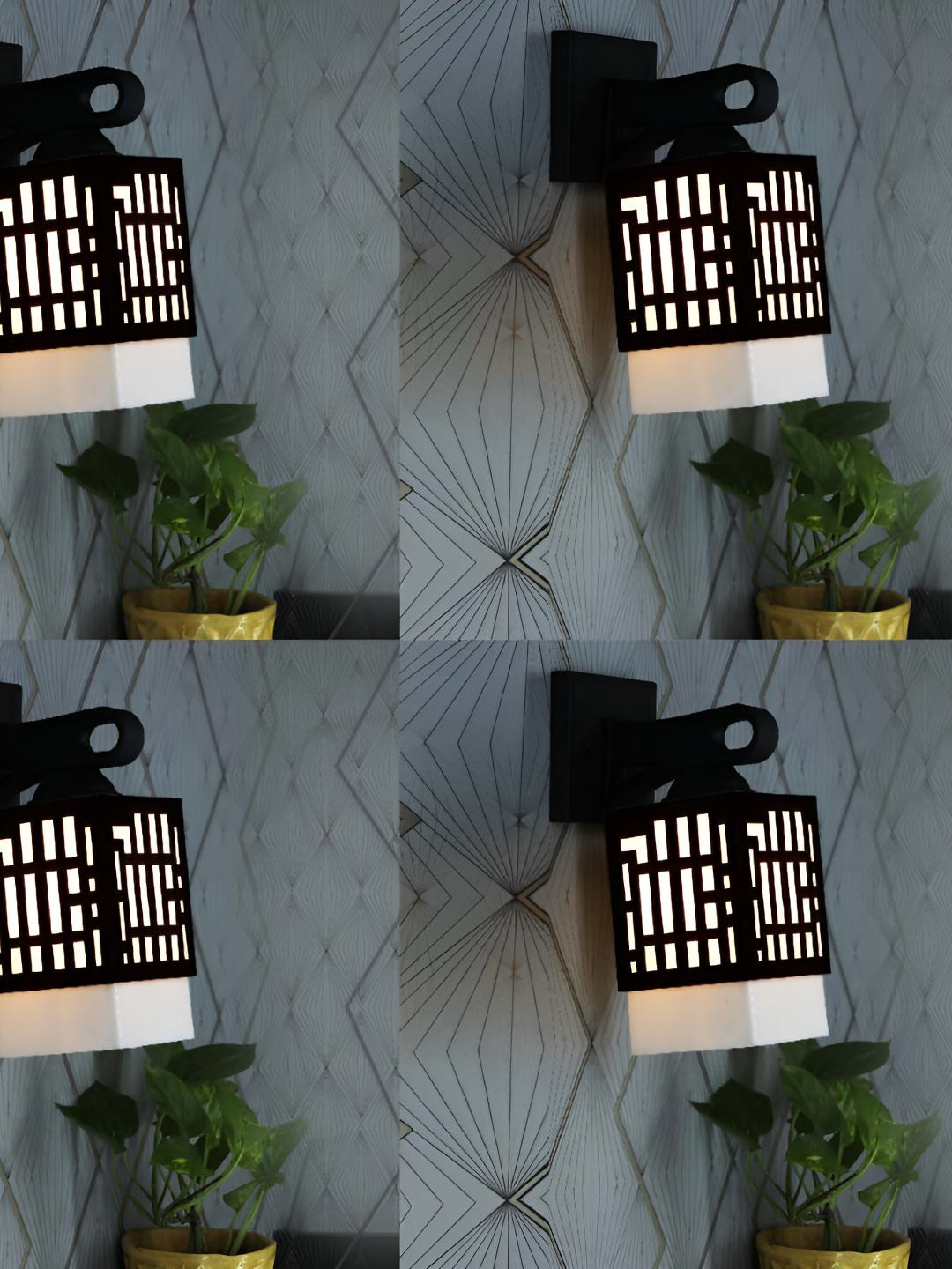 

Afast Black & White 4 Pieces Textured Wooden Traditional Square Shaped Wall Lamps