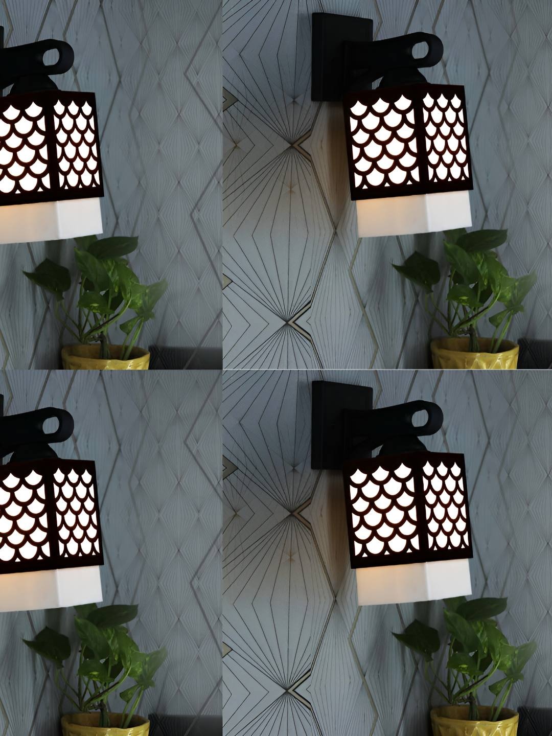

Afast 4 Pcs Black & White Wooden Traditional Square Shaped Wall Lamps