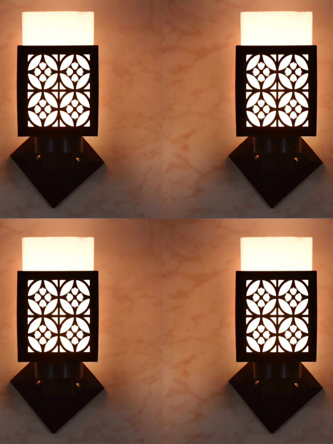 

Afast Brown White 4 Pieces Square Wooden Textured Wall Lamps
