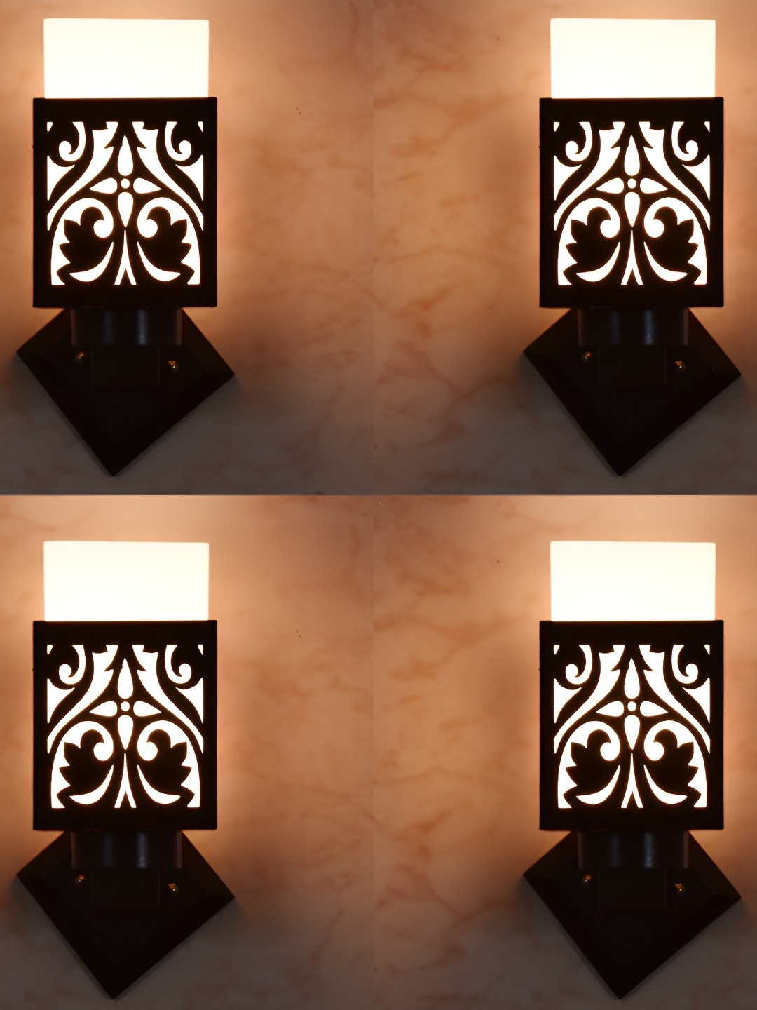 

Afast White & Black 4 Pieces Textured Wooden Contemporary Square Shaped Wall Lamps