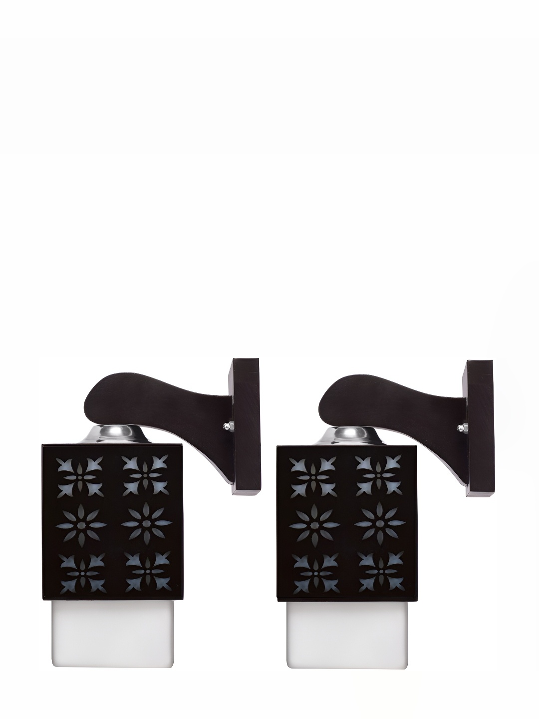 

Afast Black & White 2 Pieces Textured Wooden Traditional Square Shaped Wall Lamps