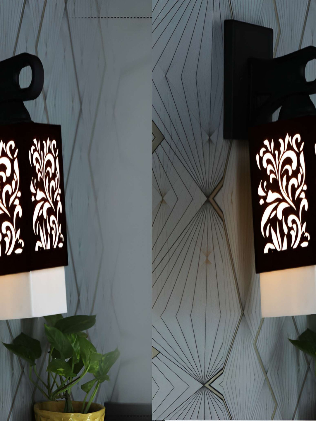 

Afast White & Black 2 Pieces Textured Wooden Square Shaped Wall Lamps