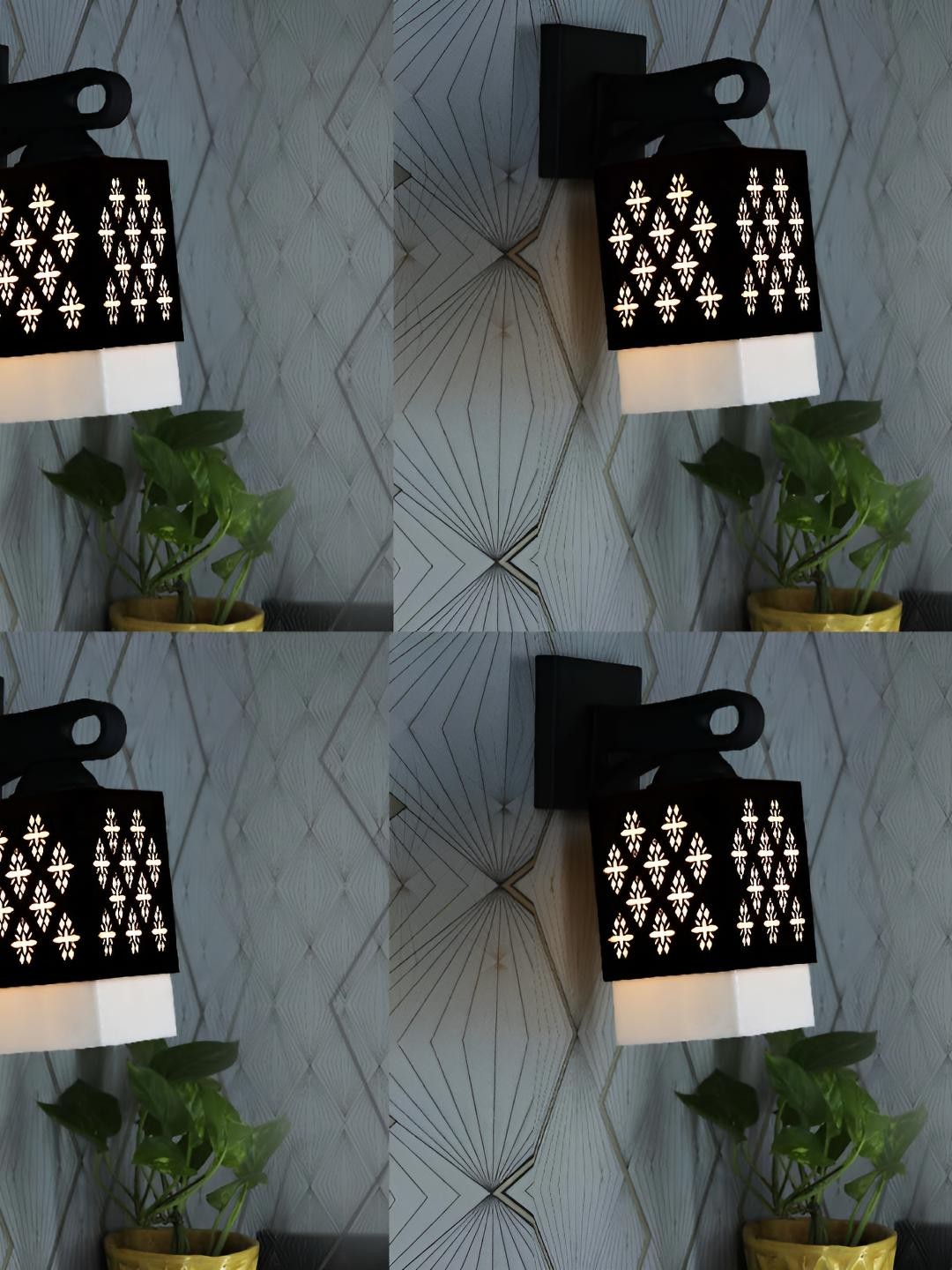 

Afast Black & White 4 Pieces Textured Wooden Traditional Square Shaped Wall Lamps