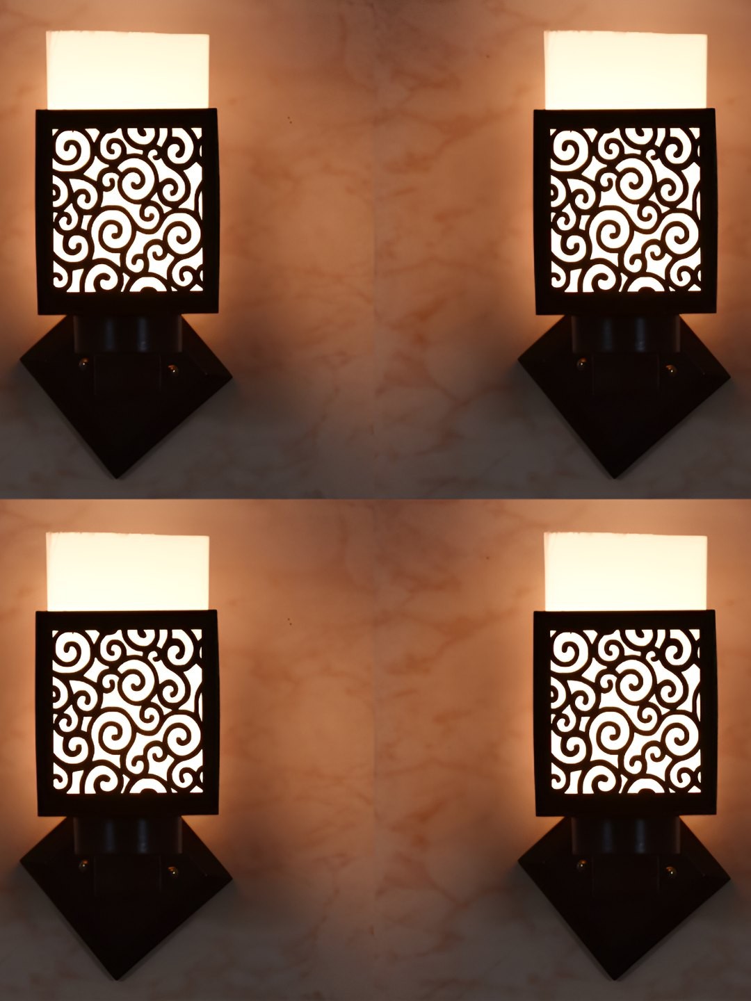 

Afast White & Black 4 Pieces Textured Contemporary Wood Square Shaped Wall Lamps