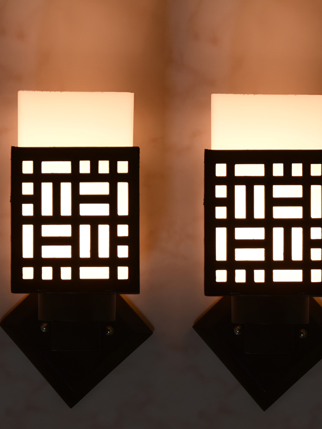 

Afast White & Black 2 Pieces Textured Contemporary Wood Square Shaped Wall Lamps