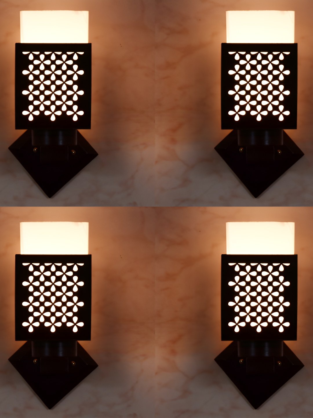 

Afast Black & White 4 Pieces Textured Wooden Contemporary Square Shaped Wall Lamps