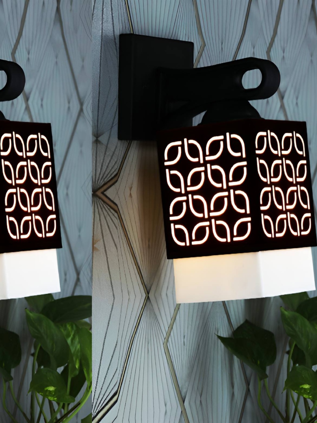 

Afast 2 Pcs Black & White Wooden Traditional Square Shaped Wall Lamps