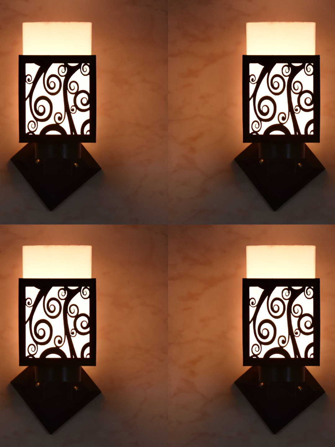 

Afast 4 Pcs Black & White Wooden Contemporary Square Shaped Wall Lamps
