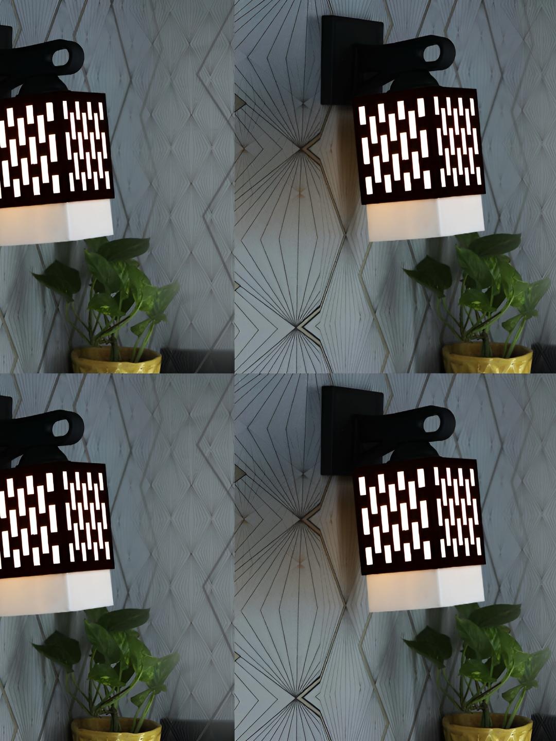 

Afast Black & White 4 Pieces Textured Wooden Traditional Square Shaped Wall Lamps