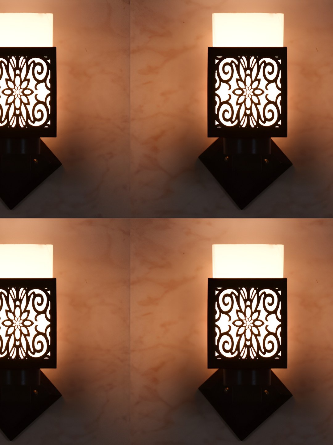 

Afast Brown 4 Pieces Textured Wooden Contemporary Square Shaped Wall Lamps