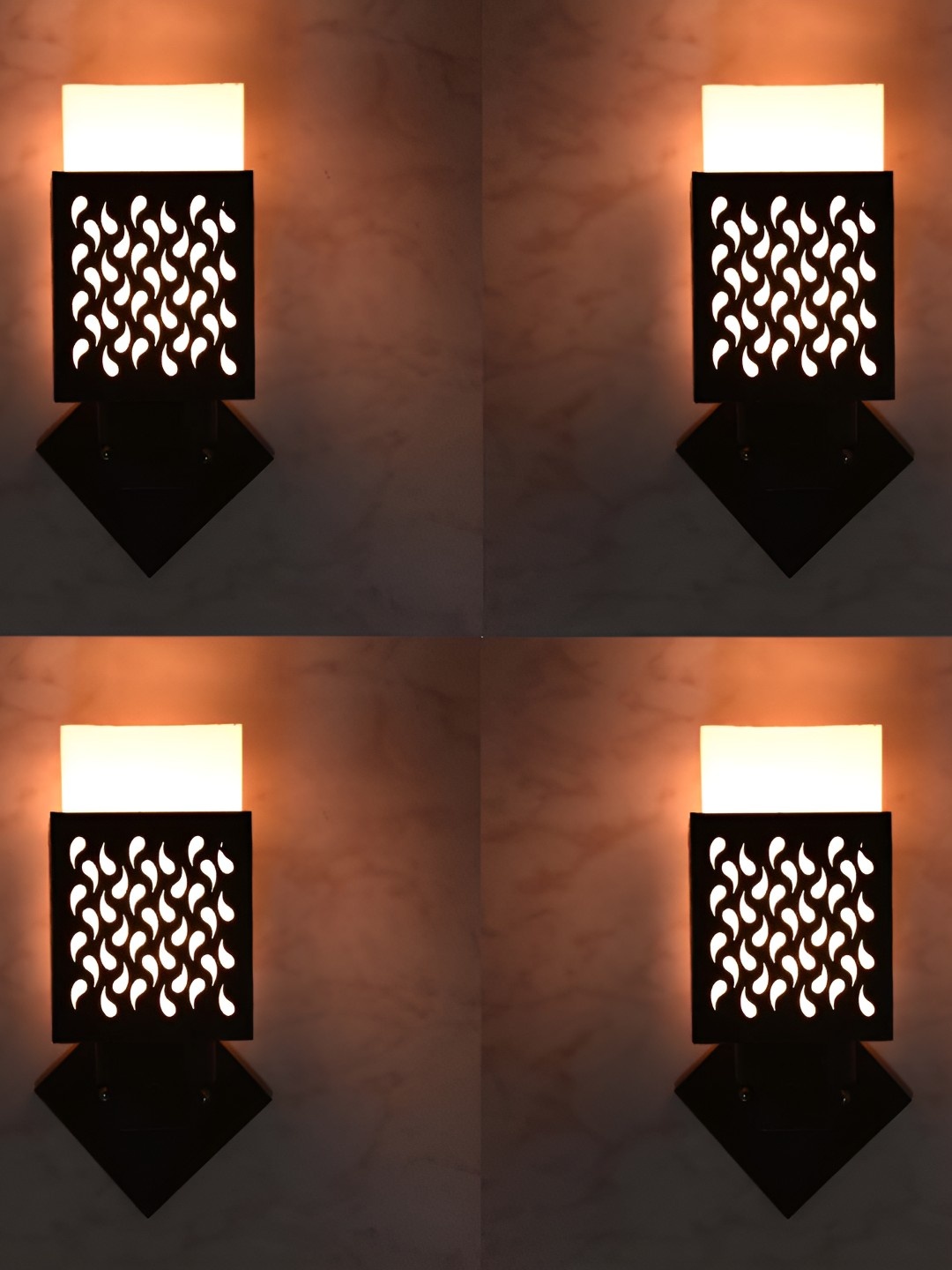 

Afast White & Black 4 Pieces Textured Contemporary Wood Square Shaped Wall Lamps