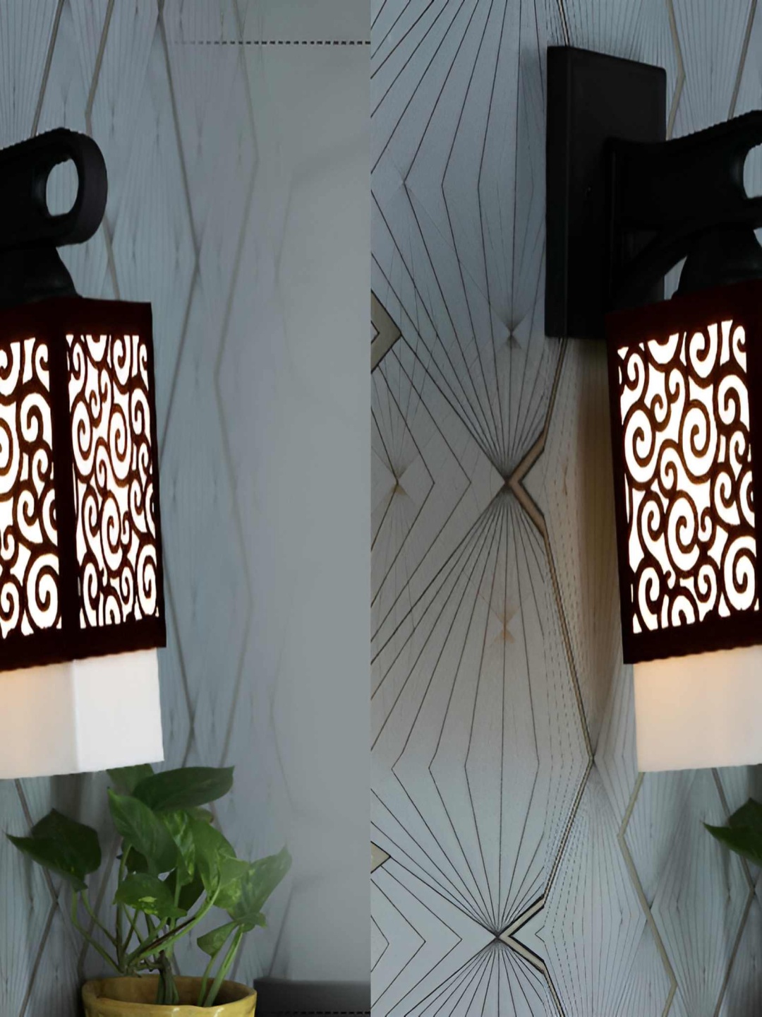 

Afast Black & White 2 Pieces Wood Traditional Square Textured Shaped Wall Lamp