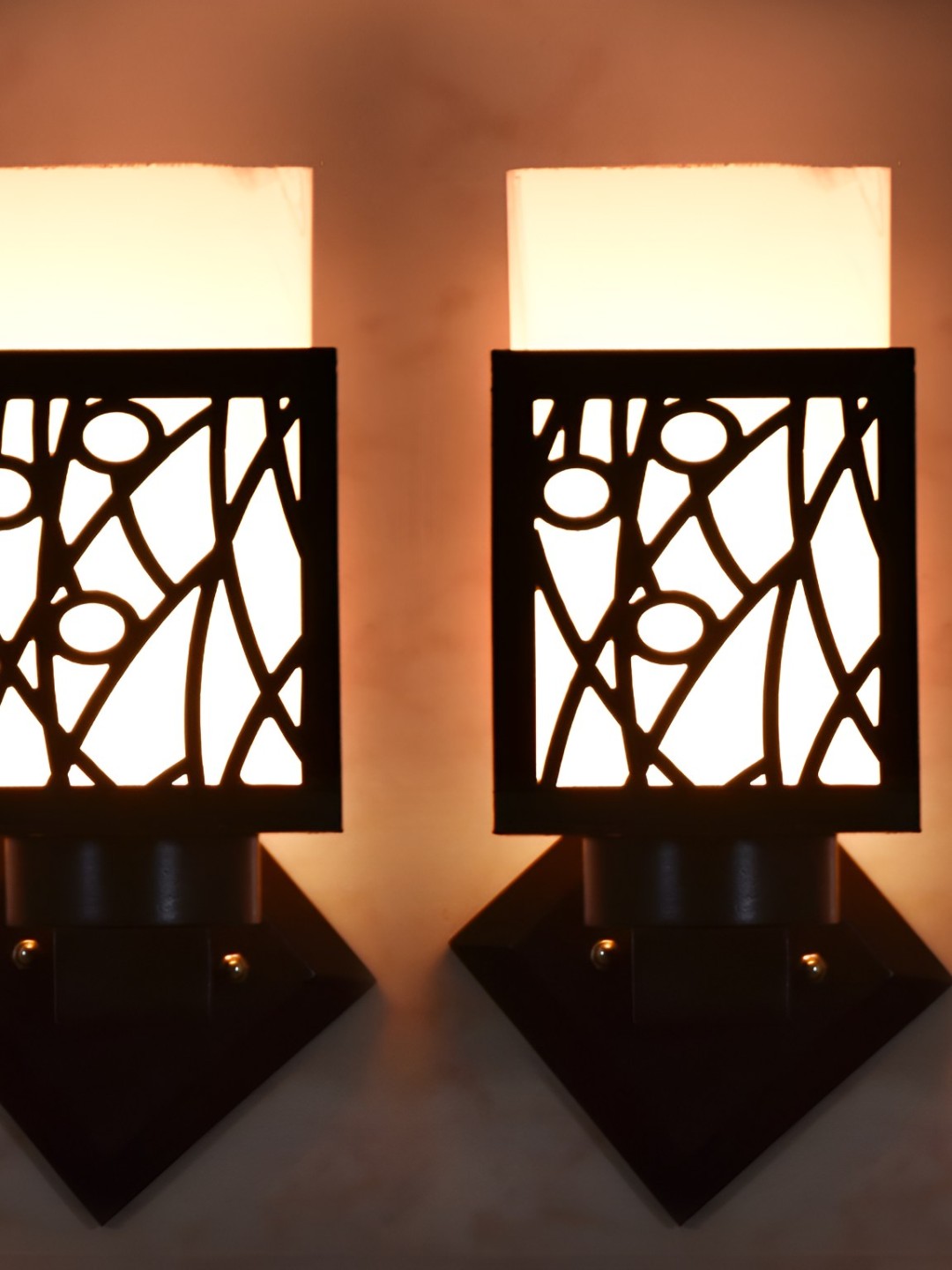 

Afast Brown & White 2 Pieces Wooden Textured Square Wall Lamps