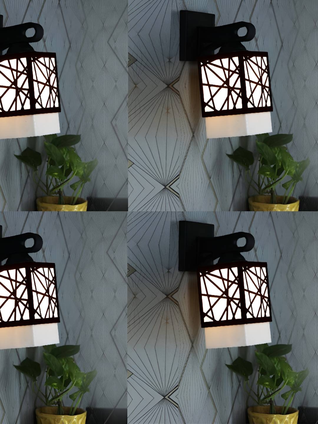 

Afast Black & White 4 Pieces Wood Traditional Textured Square Shaped Wall Lamp