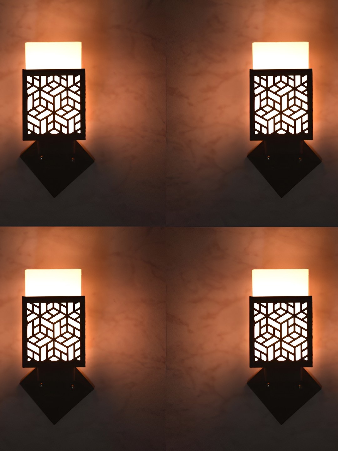 

Afast Brown & White 4 Pieces Textured Wooden Traditional Square Shaped Wall Lamp
