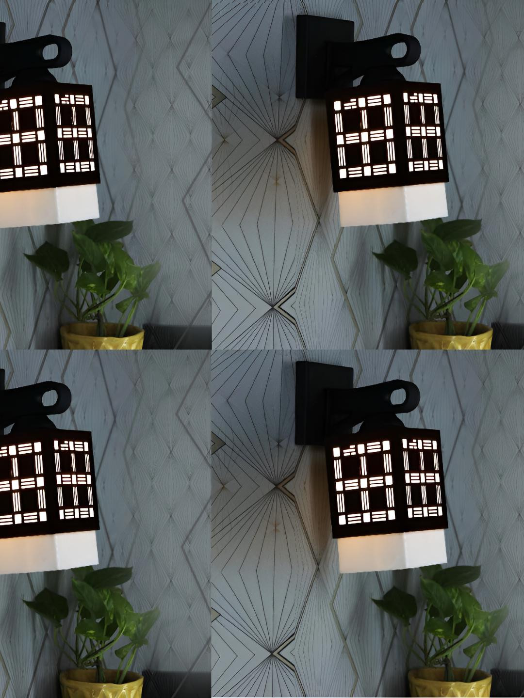 

Afast Black & White 4 Pieces Textured Wooden Traditional Square Shaped Wall Lamps