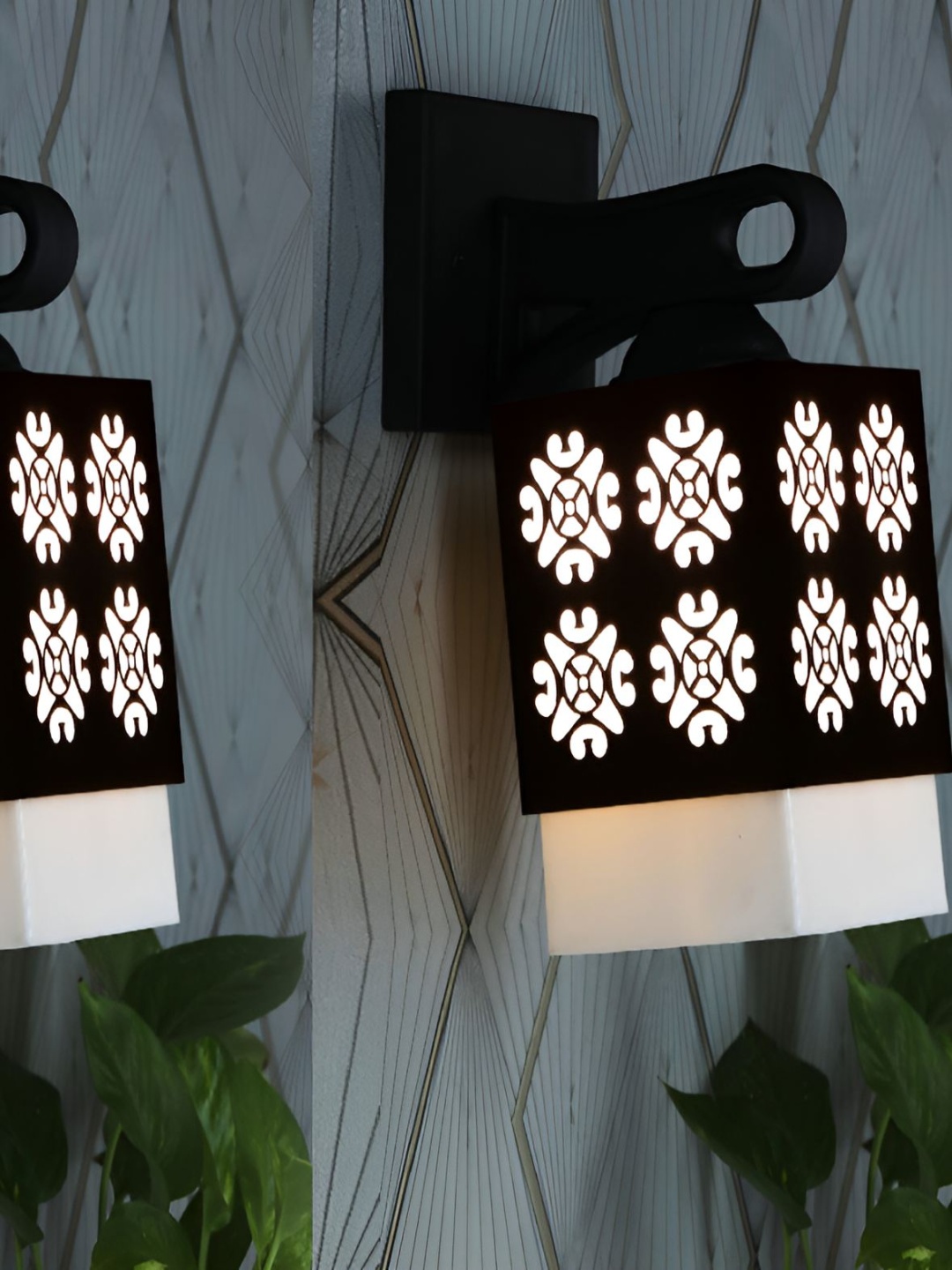 

Afast White & Black 2 Pieces Textured Wooden Contemporary Square Wall Lamps