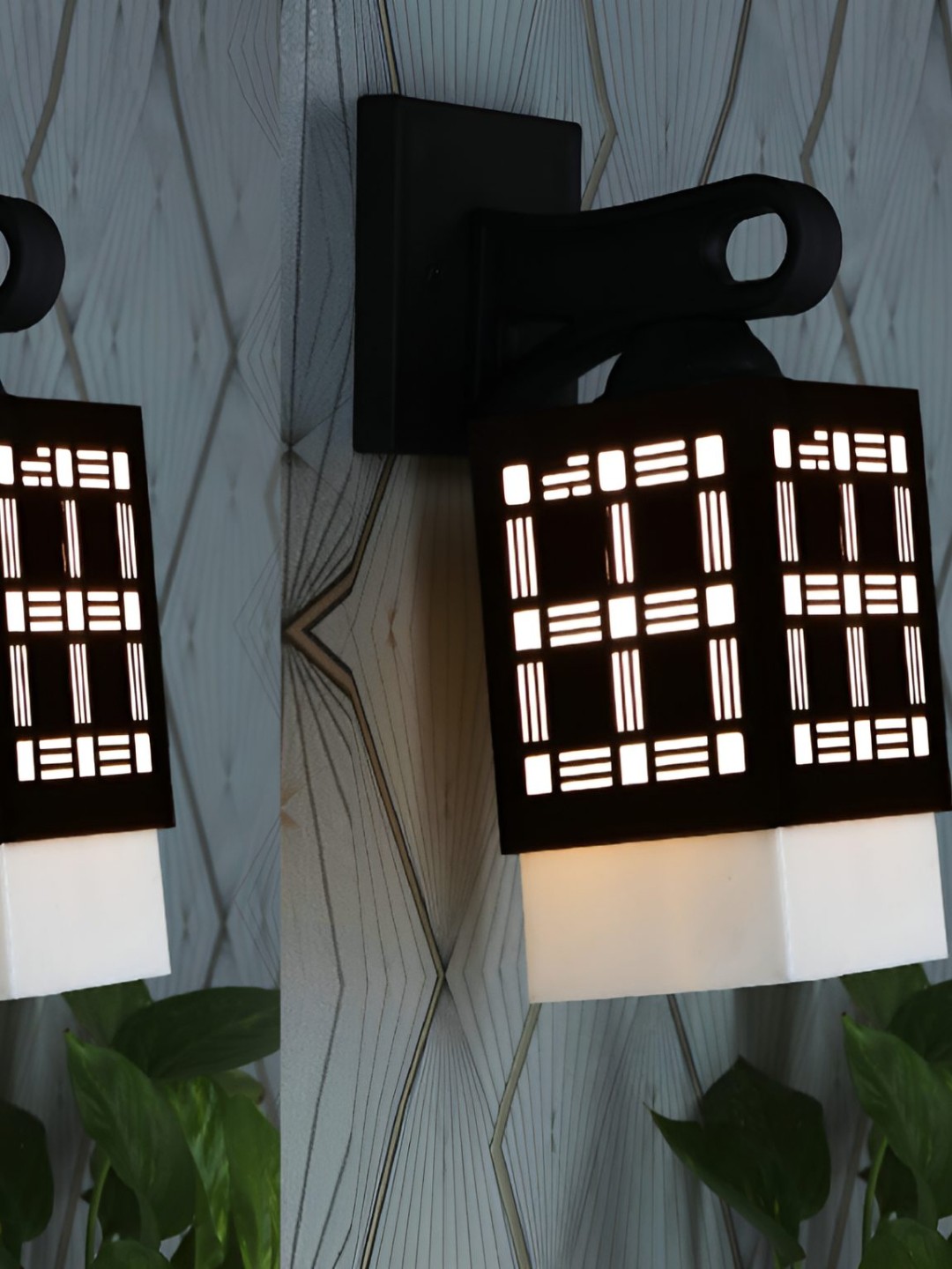 

Afast Black & White 2 Pieces Wood Traditional Textured Square Shaped Wall Lamp