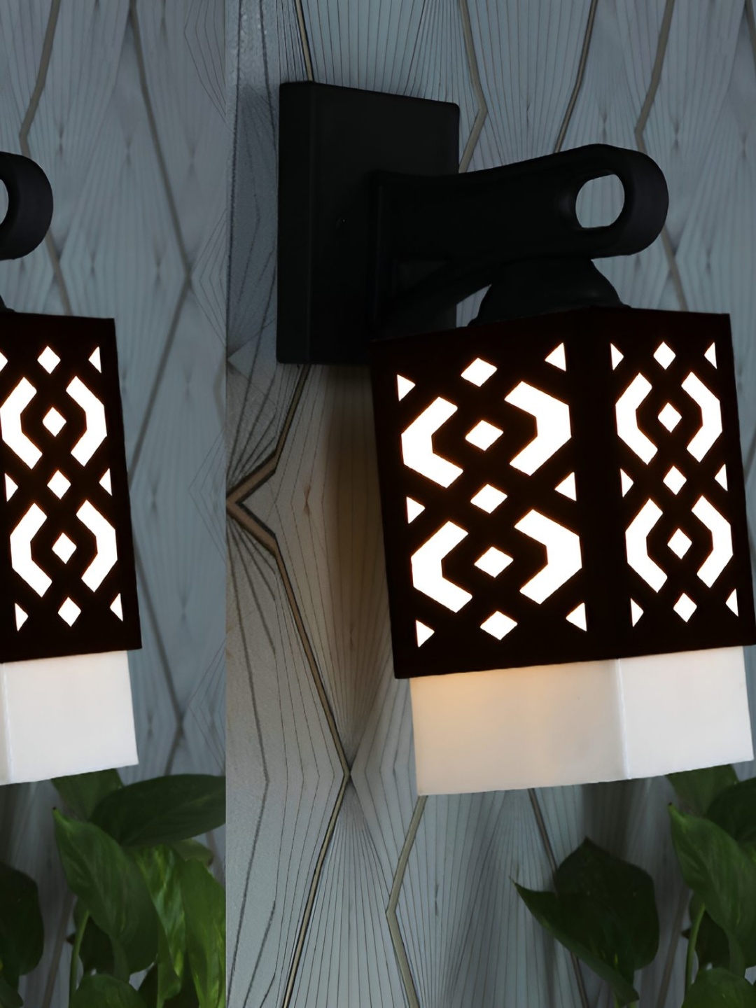 

Afast Black & White 2 Pieces Wood Contemporary Square Textured Shaped Wall Lamp
