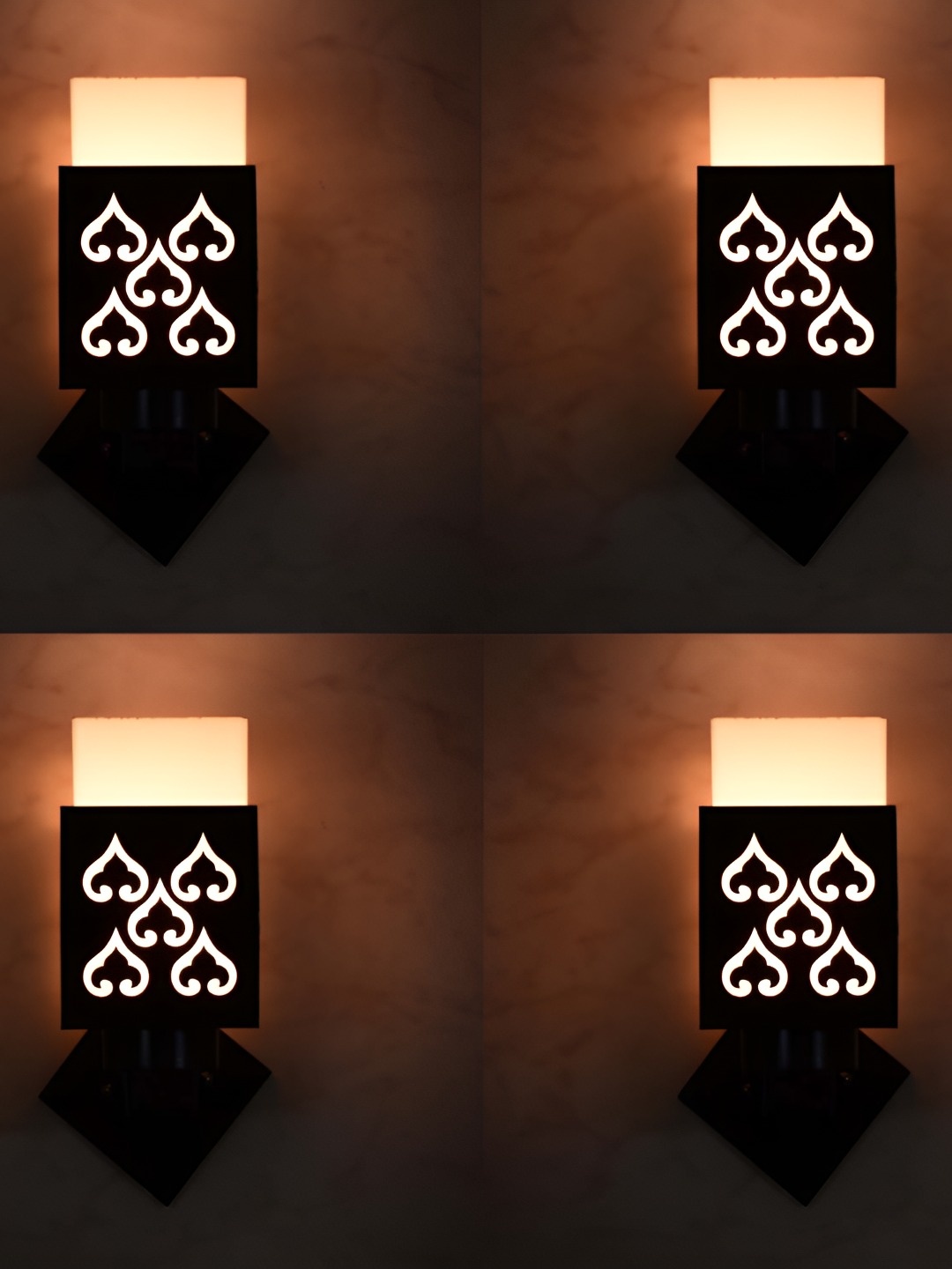 

Afast Black & White 4 Pieces Textured Wooden Traditional Square Shaped Wall Lamps