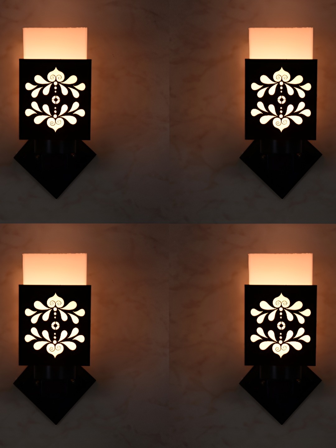 

Afast Black & White 4 Pieces Textured Wood Traditional Square Shaped Wall Lamps