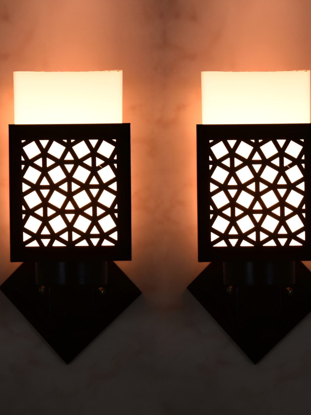 

Afast White & Black 2 Pieces Textured Contemporary Wood Square Shaped Wall Lamps