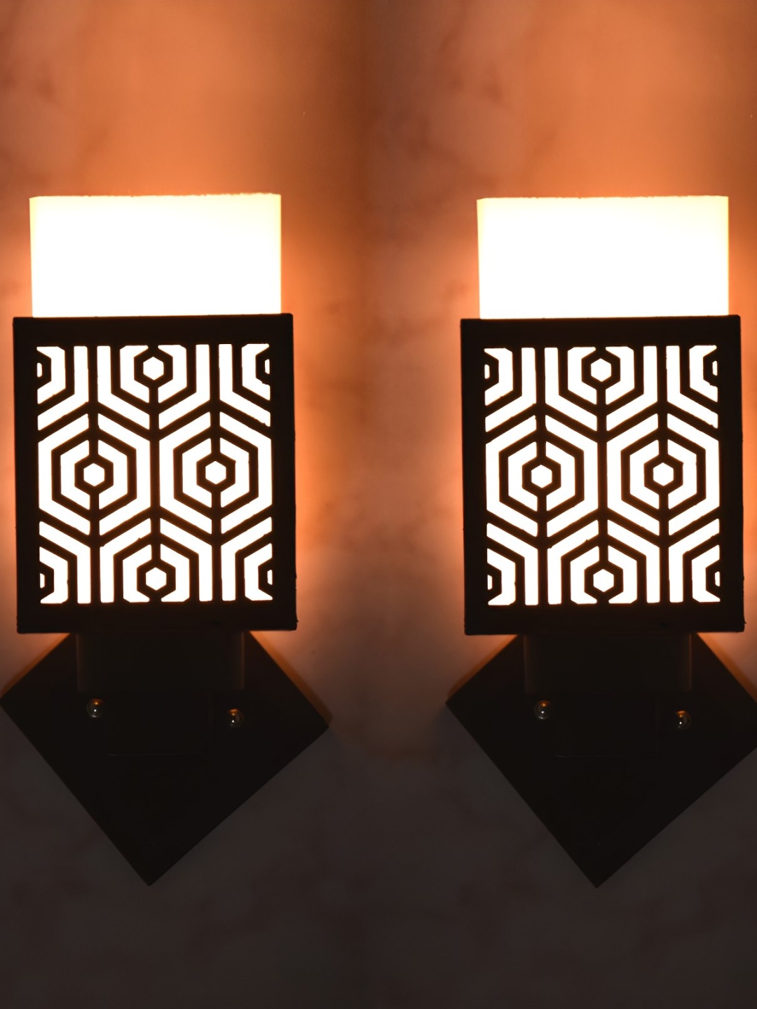 

Afast Brown & White 2 Pieces Textured Wooden Traditional Square Shaped Wall Lamps