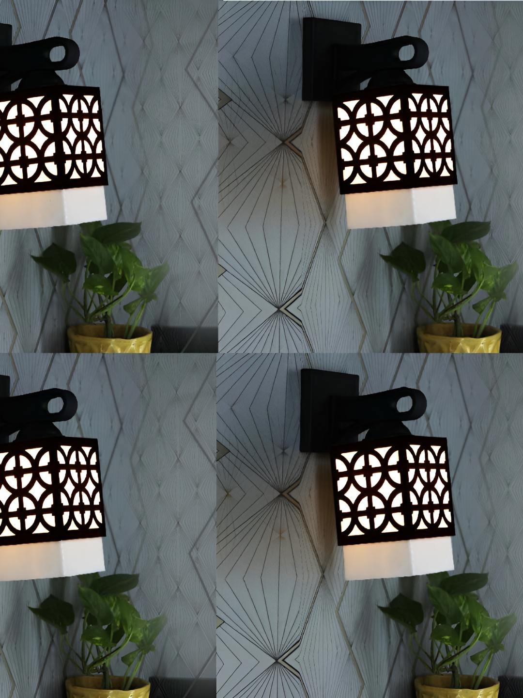 

Afast 4 Pcs Black & White Wooden Traditional Square Shaped Wall Lamps