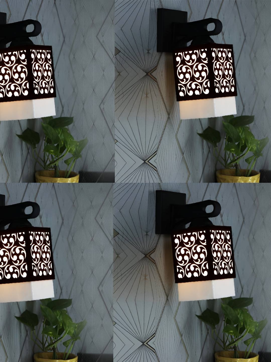 

Afast 4 Pcs Black & White Wooden Traditional Square Shaped Wall Lamps