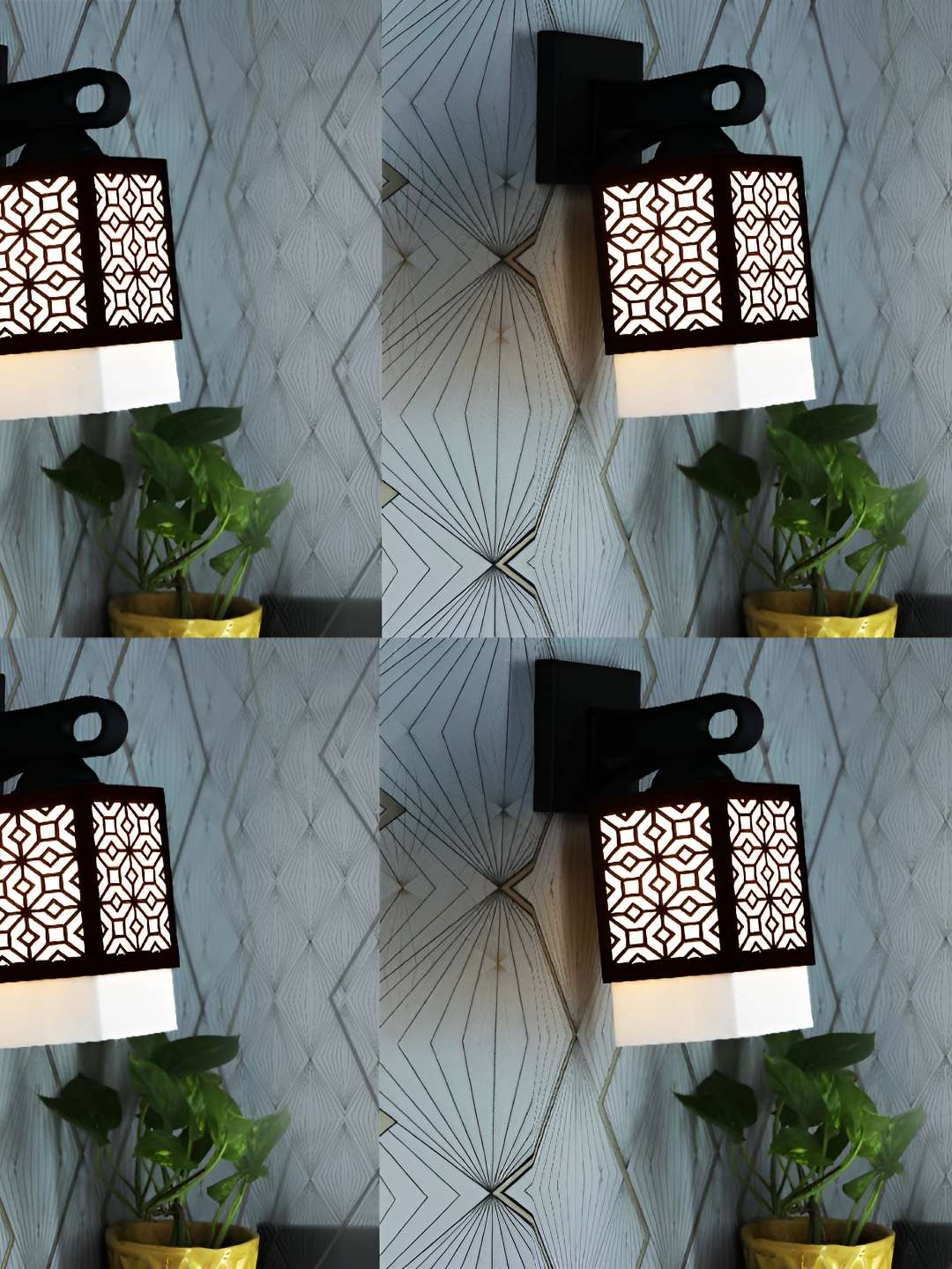 

Afast Black & White 4 Pieces Textured Wooden Traditional Square Shaped Wall Lamps