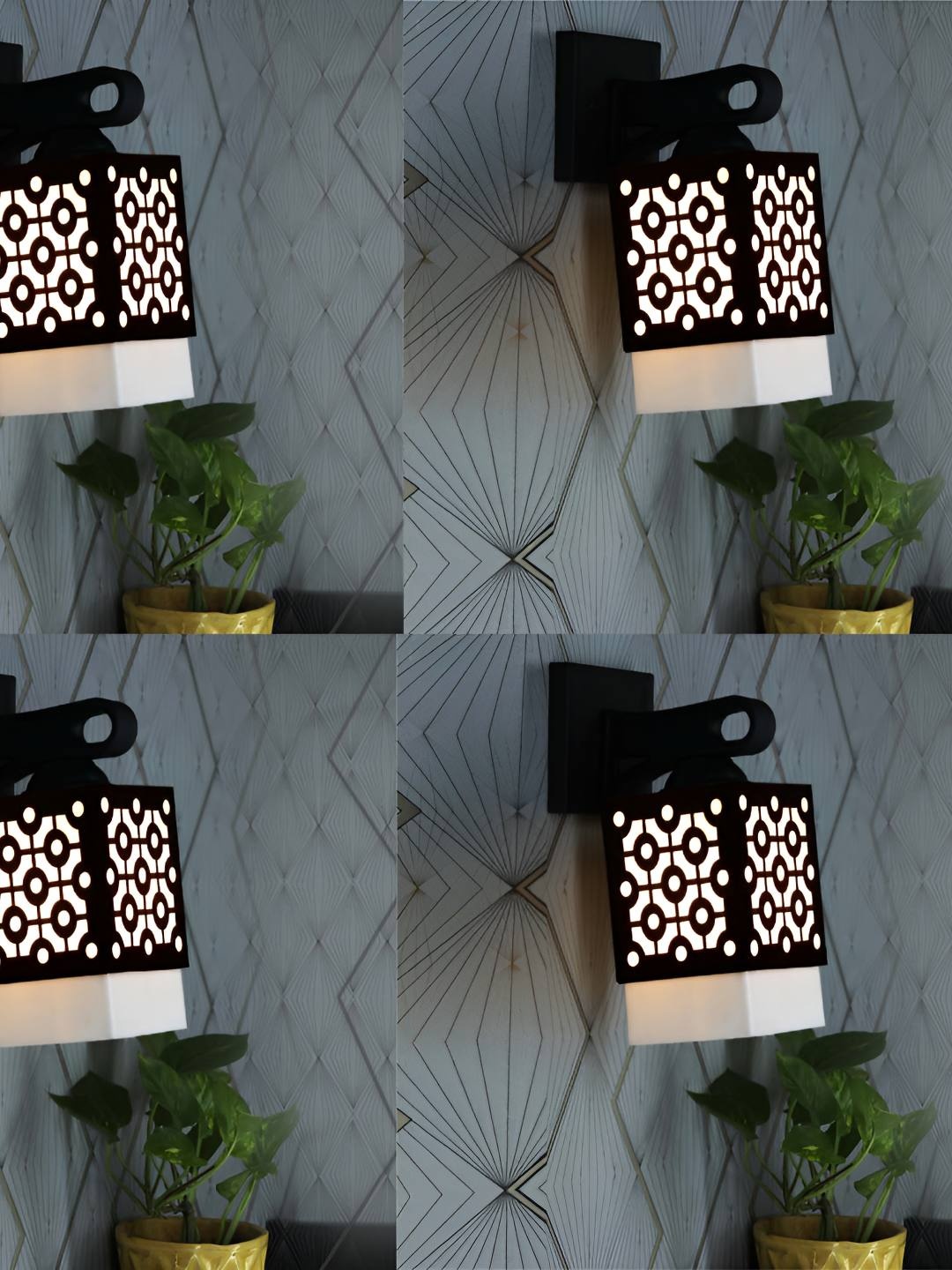 

Afast Black & White 4 Pieces Textured Wooden Square Shaped Wall Lamps