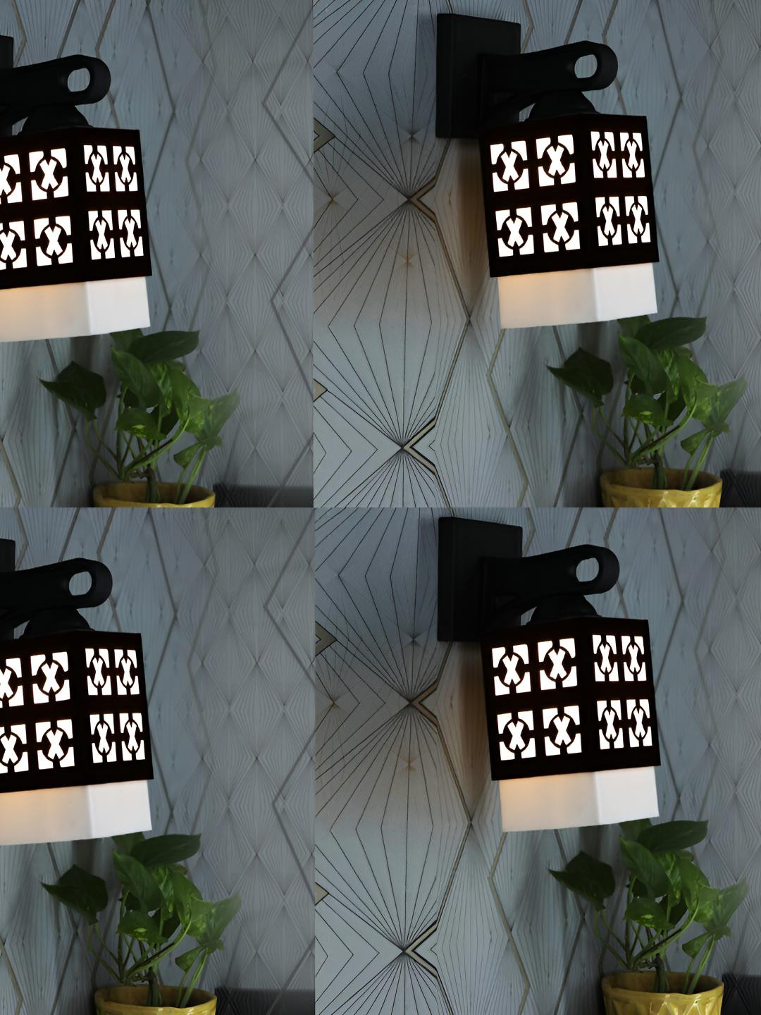 

Afast Black & White 4 Pieces Textured Wood Traditional Square Shaped Wall Lamps