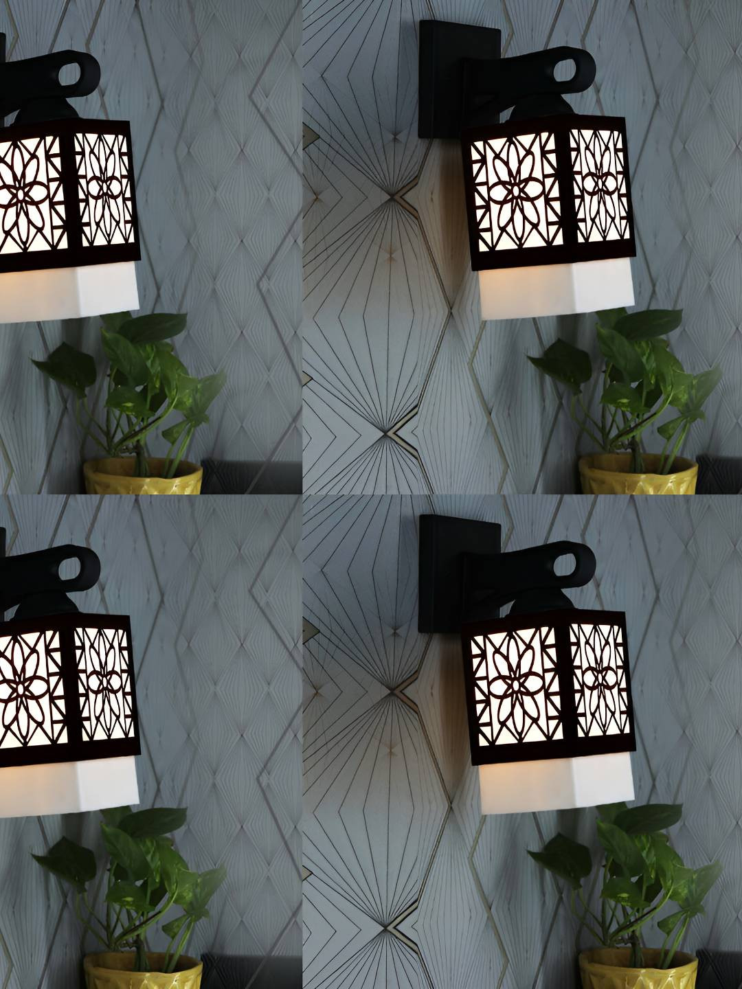 

Afast Black & White 4 Pieces Textured Wooden Traditional Square Shaped Wall Lamps