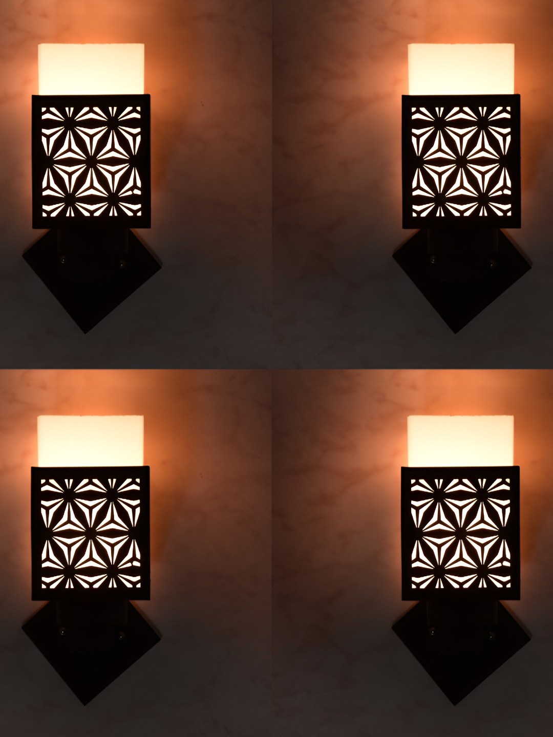 

Afast Brown 4 Pieces Textured Wooden Traditional Square Shaped Wall Lamps