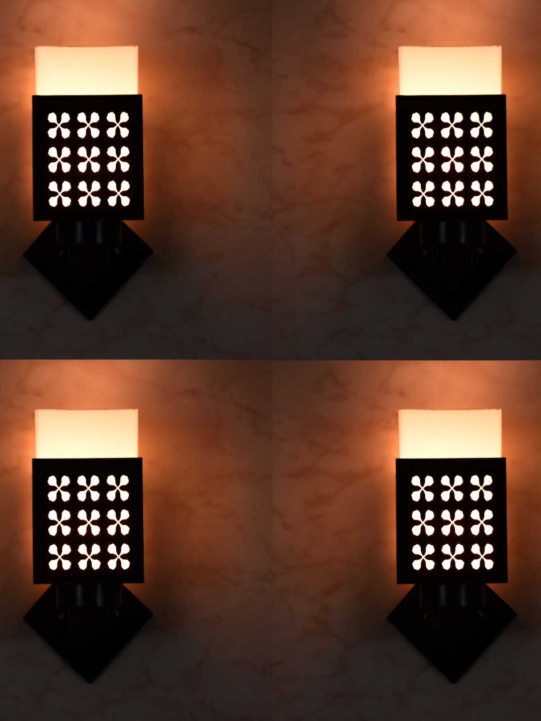 

Afast White & Black 4 Pieces Textured Contemporary Wood Square Shaped Wall Lamps