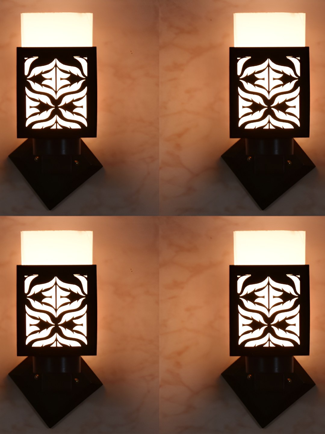 

Afast Brown White 4 Pieces Square Wooden Textured Wall Lamps
