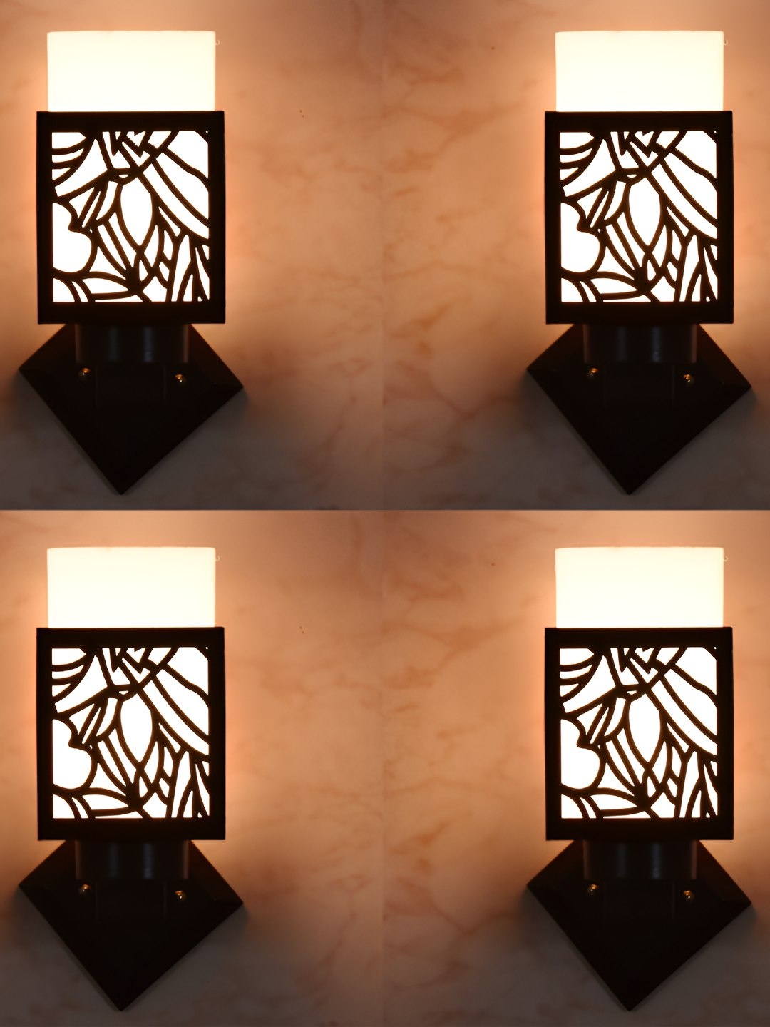 

Afast White & Black 4 Pieces Textured Contemporary Wood Square Shaped Wall Lamps