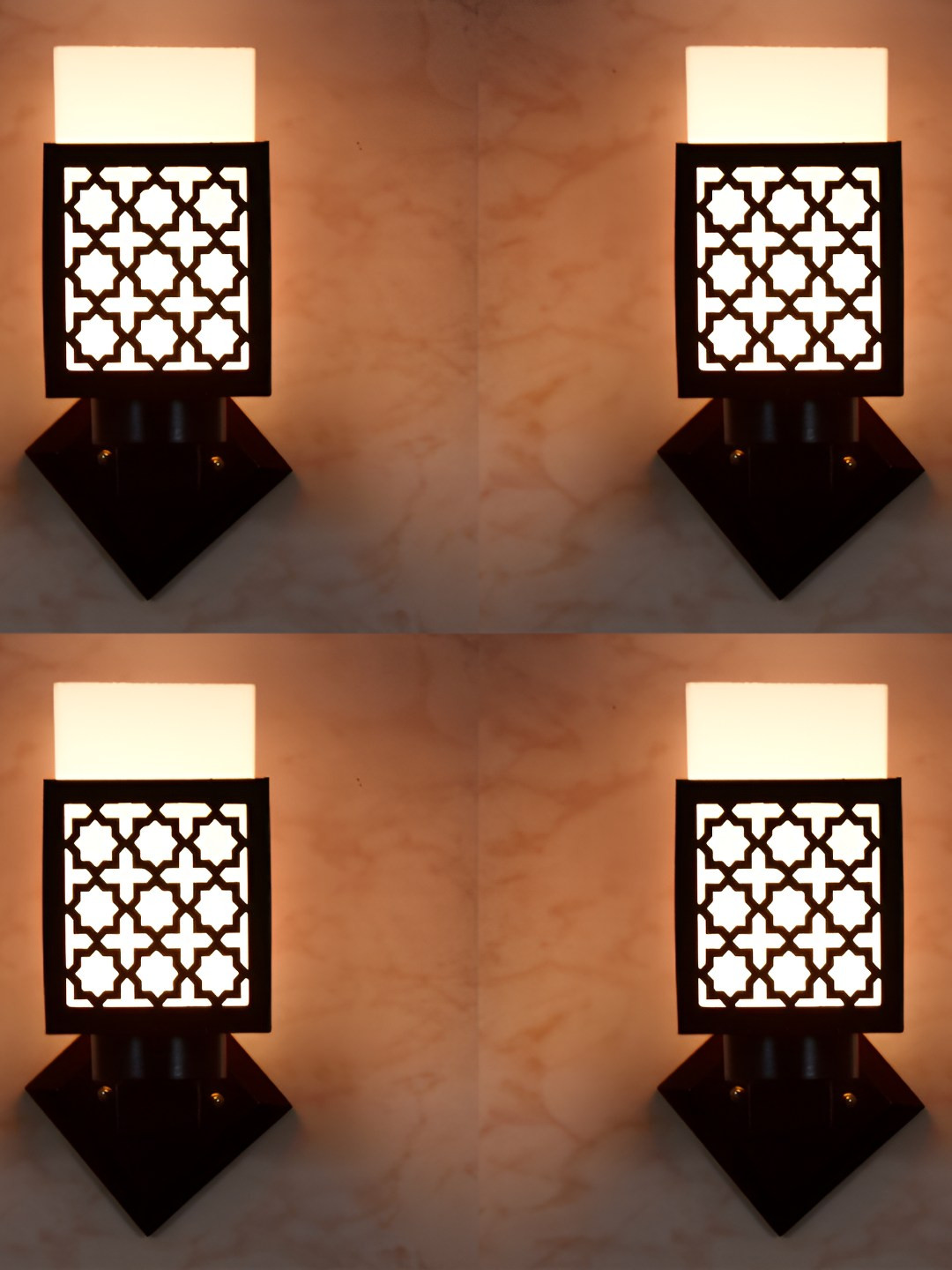 

Afast Brown & White 4 Pieces Wooden Textured Square Wall Lamps