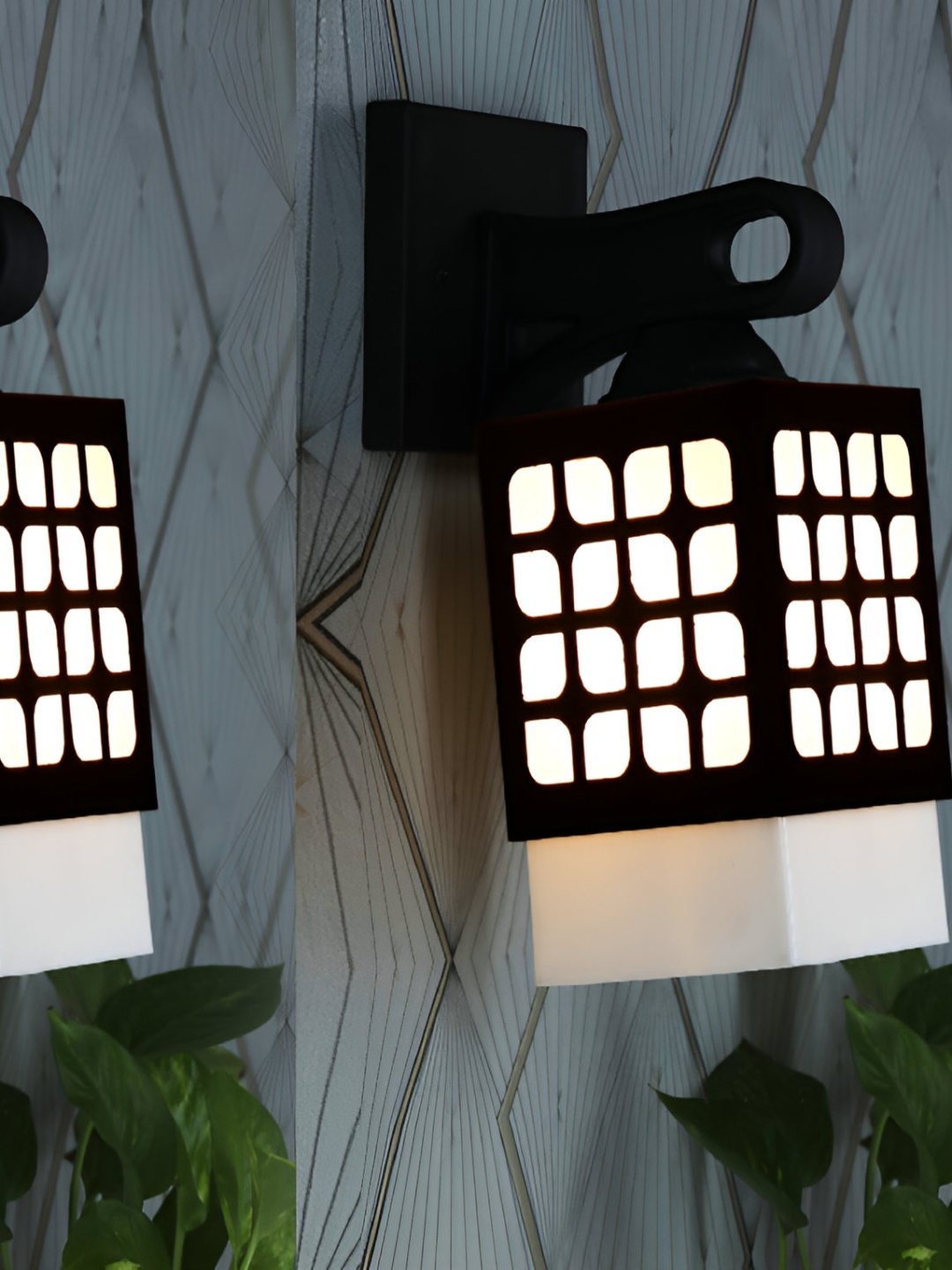 

Afast White & Black 2 Pieces Textured Contemporary Wood Square Shaped Wall Lamps