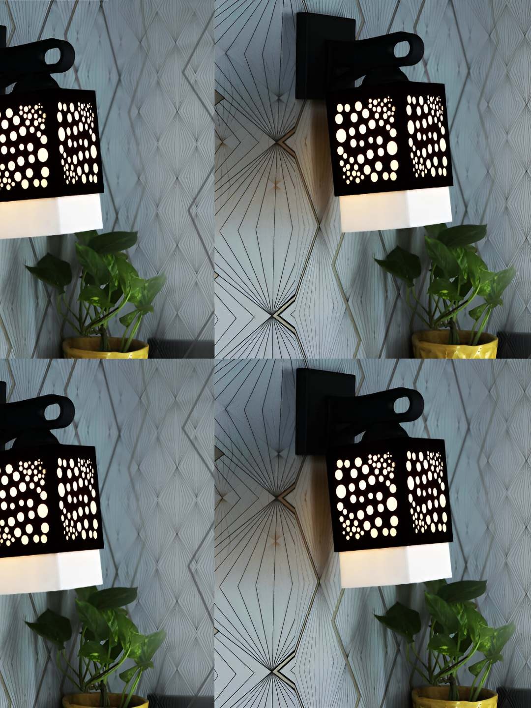 

Afast Black & White 4 Pieces Wood Traditional Textured Square Shaped Wall Lamp