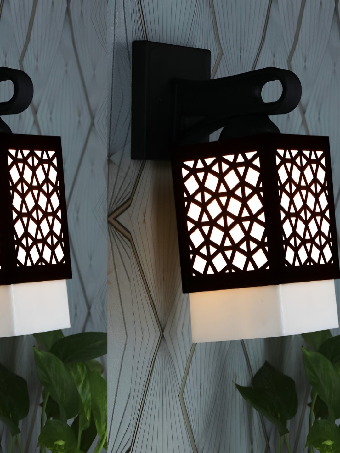 

Afast White & Black 2 Pieces Textured Contemporary Wood Square Shaped Wall Lamps