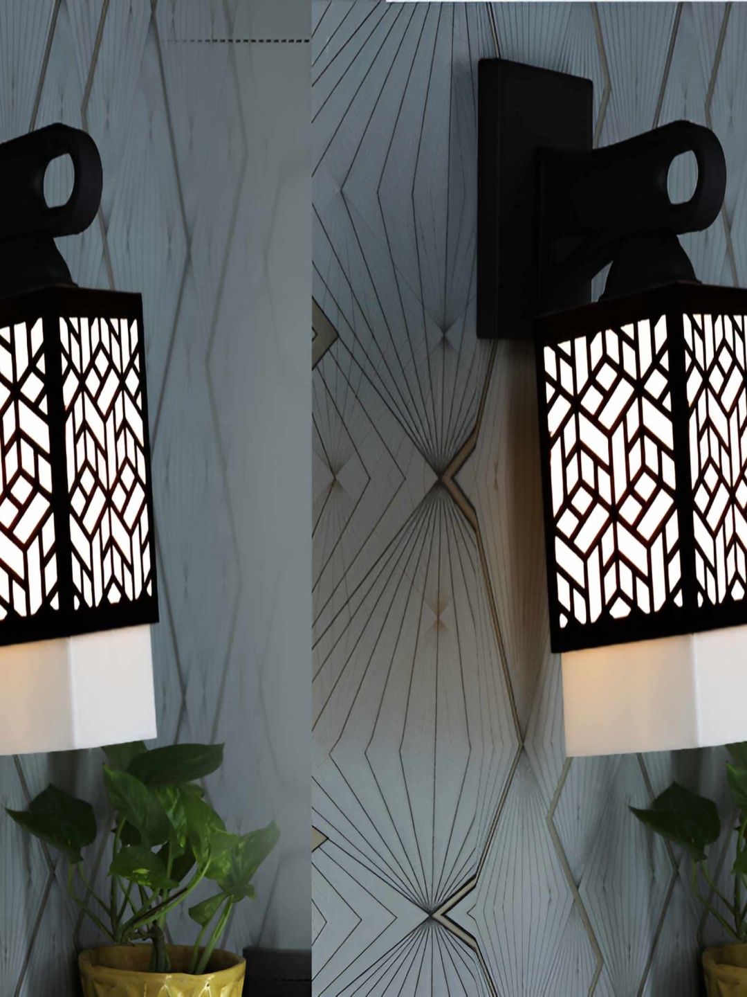 

Afast Black & White 2 Pieces Textured Wooden Traditional Square Shaped Wall Lamps