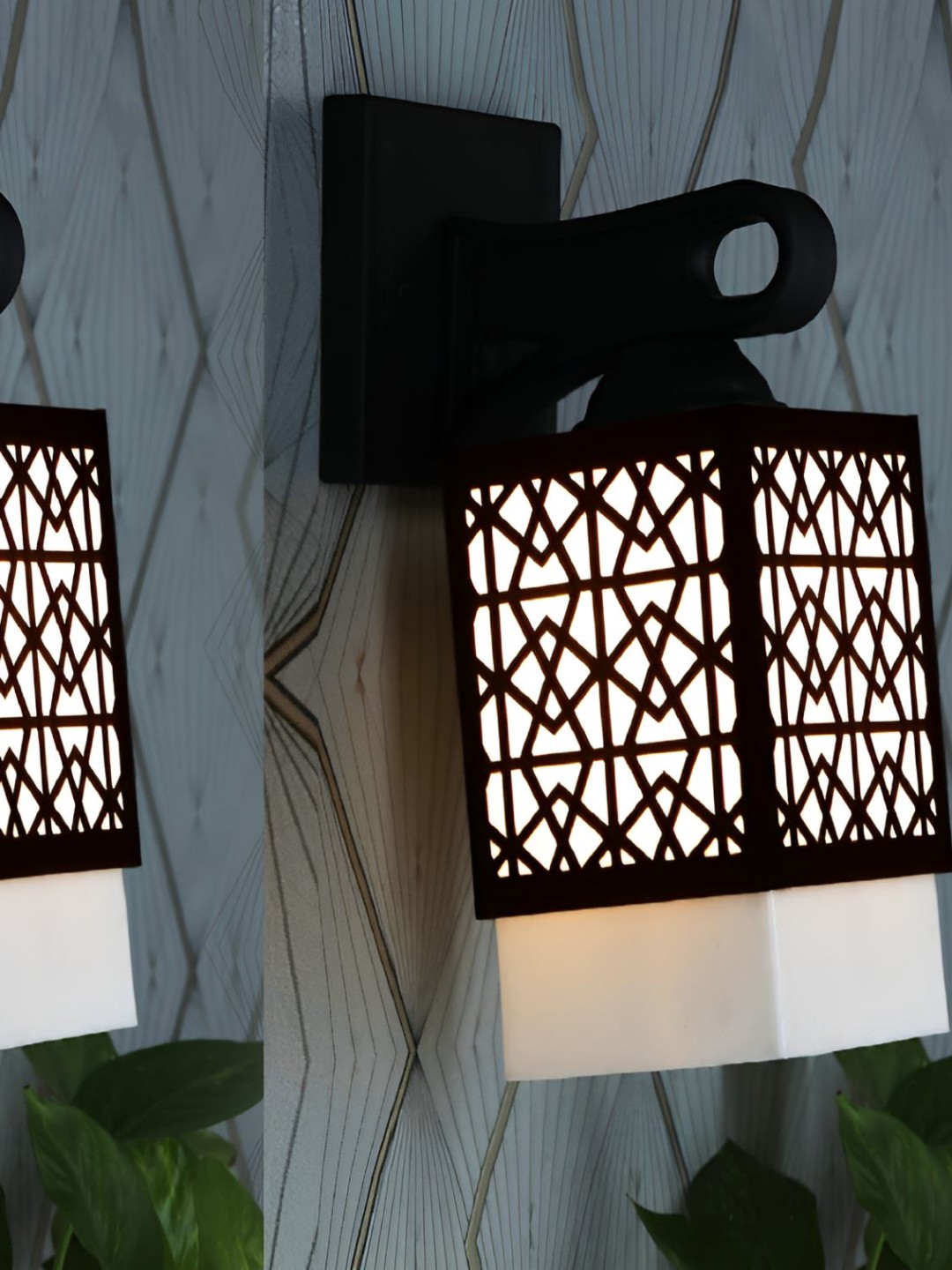 

Afast Black & White 2 Pieces Textured Wooden Traditional Square Shaped Wall Lamps