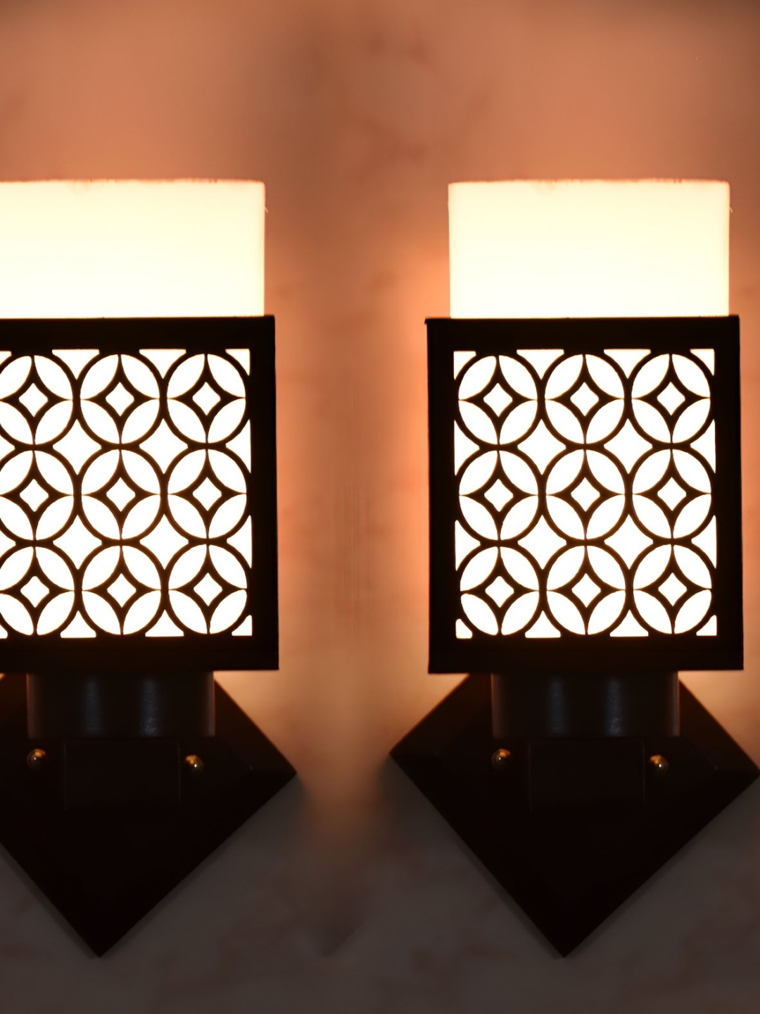 

Afast White & Black 2 Pieces Textured Contemporary Wood Square Shaped Wall Lamps