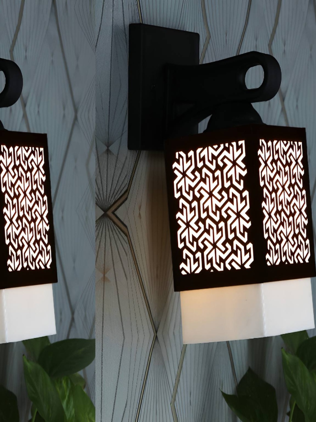 

Afast Black & White 2 Pieces Textured Wooden Squared Shaped Wall Lamps