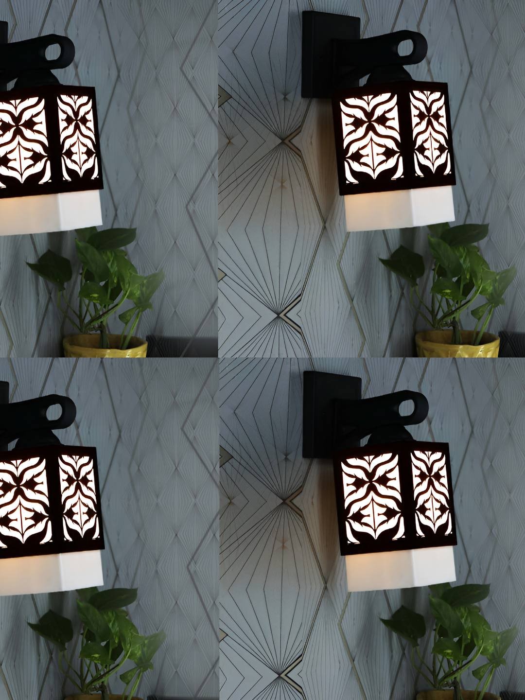 

Afast White & Black 4 Pieces Textured Contemporary Wood Square Shaped Wall Lamps