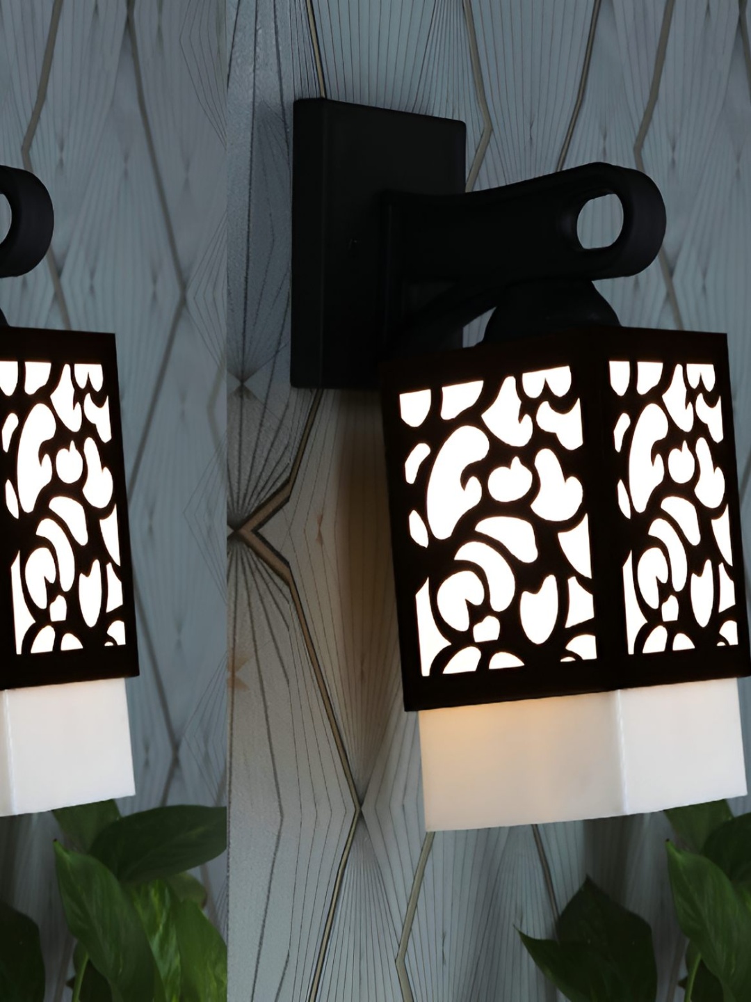 

Afast White & Black 2 Pieces Textured Wooden Square Shaped Wall Lamps