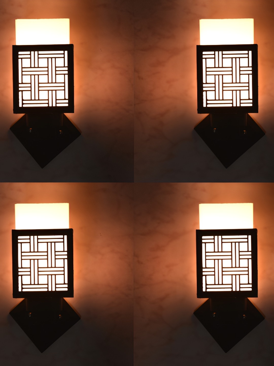 

Afast White & Black 4 Pieces Textured Wooden Square Wall Lamps