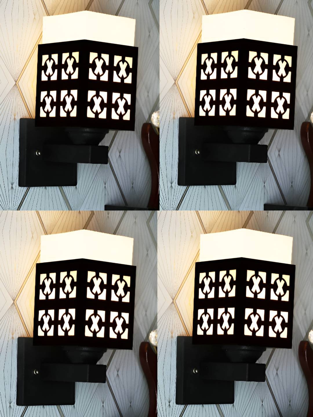 

Afast Black & White 4 Pieces Textured Wooden Traditional Square Shaped Wall Lamps