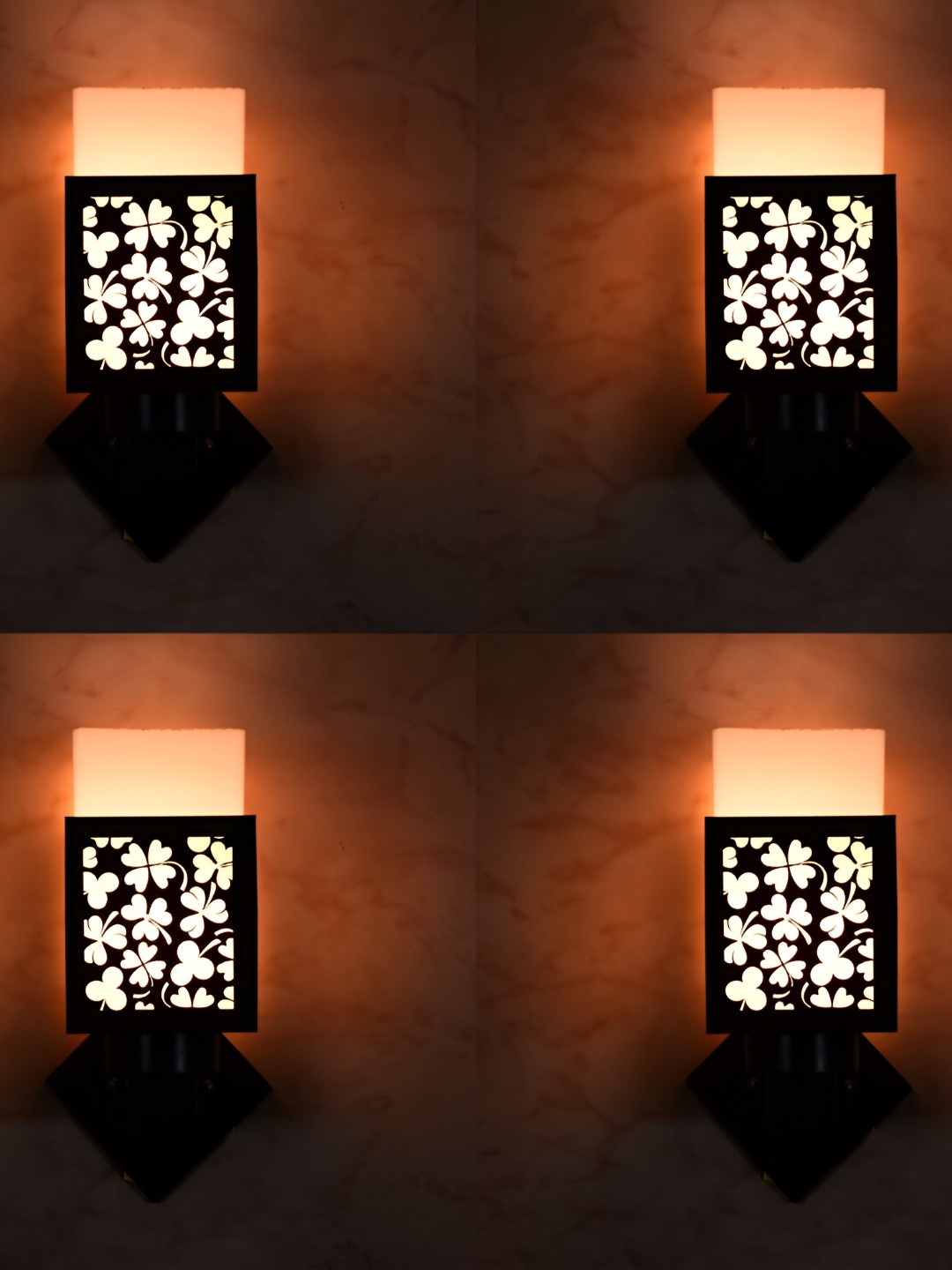 

Afast Black & White 4 Pieces Wood Traditional Square Textured Shaped Wall Lamp